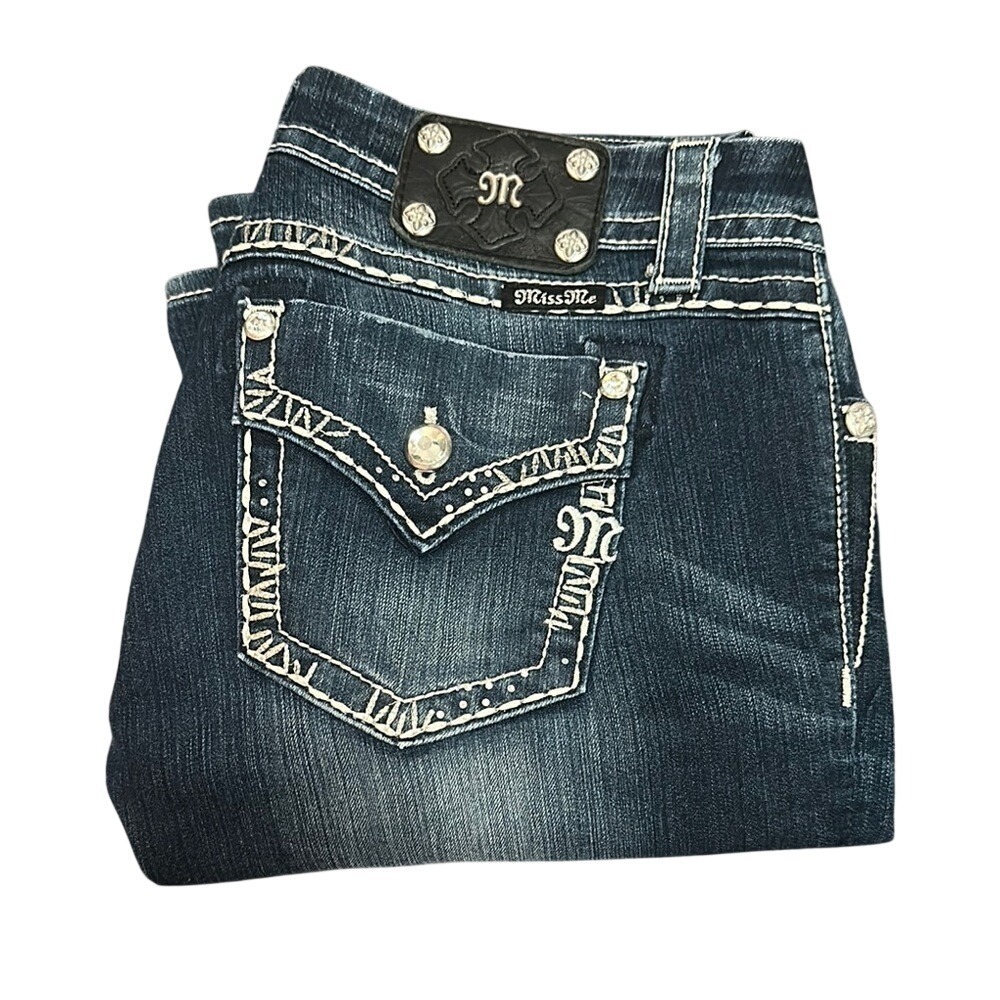Miss Me Dark Blue Denim with White Stitching